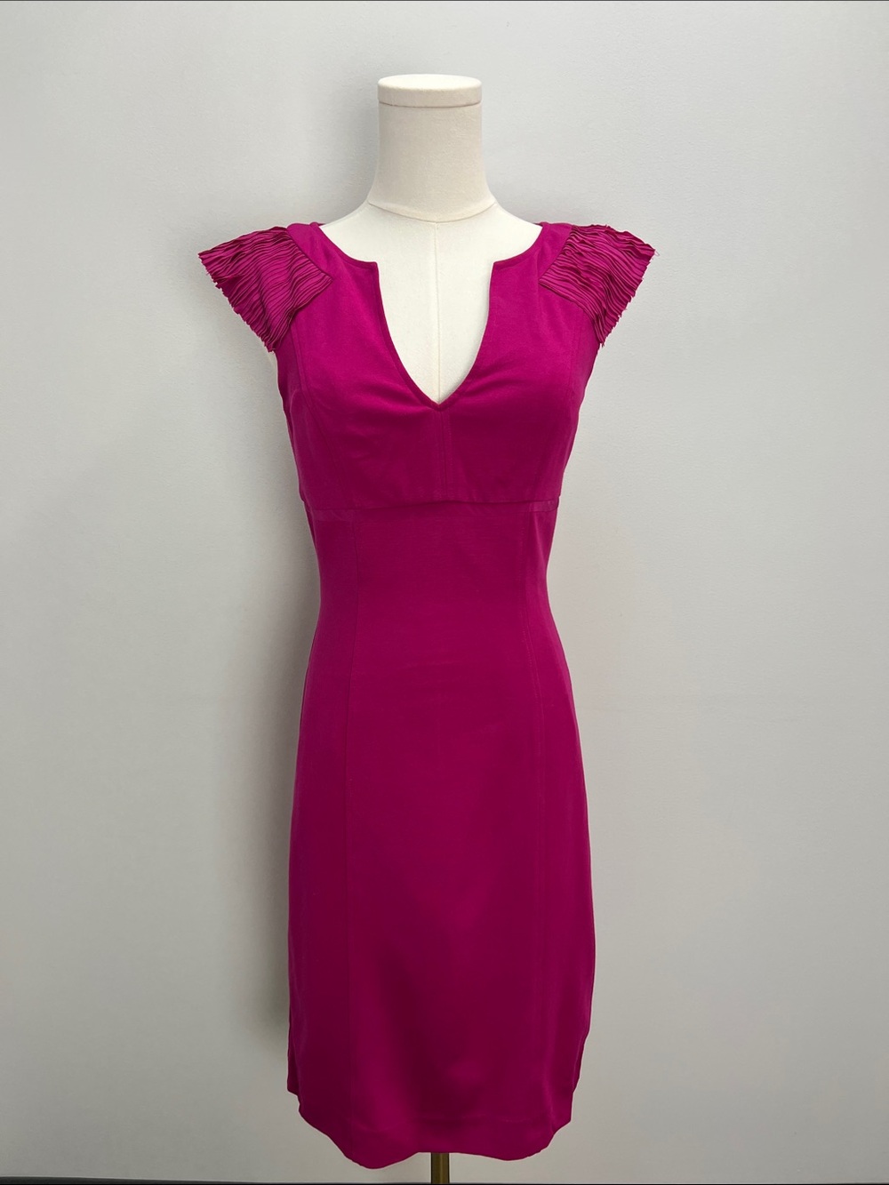 Trina Turk Pink Sheath Midi Dress Ruffled Party Wedding Guest Event Womens XS S